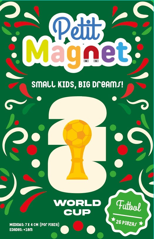 Set Magnético World Cup — 26 imanes de fútbol para niños · Hecho en México